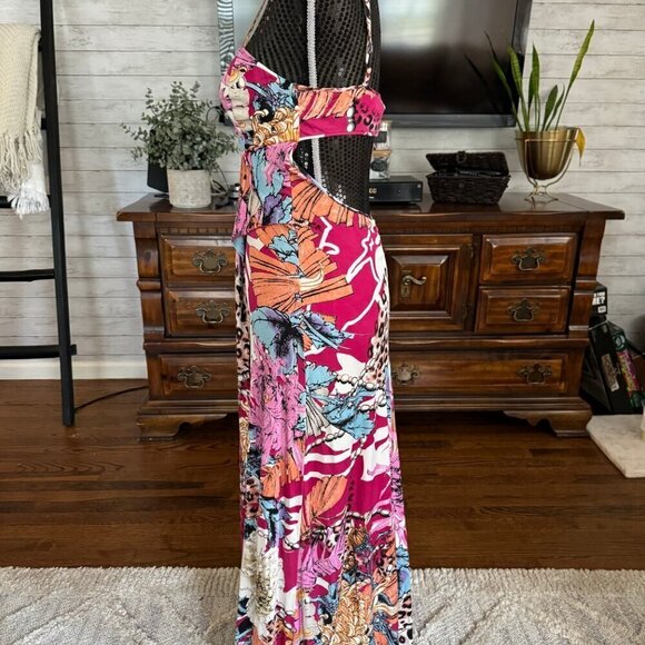 Marciano Vibrant Pink Floral Print Flowy Summer Silk Maxi Dress Size S/P - Picture 4 of 7